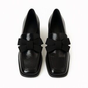 Maeve by Anthropologie Bow Square Toe Loafers in Black Size 39 / 8.5 US NEW